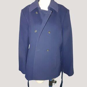 Brooks Brothers Wool Blend Double Breasted Navy Peacoat Womens M With Belt